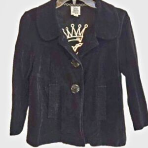 Ivy Jane Black velvet jacket with Embroidered Heart and Crown